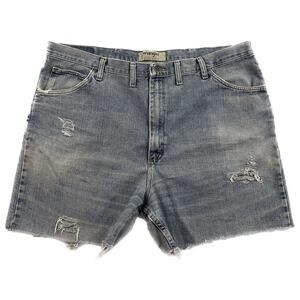 Wrangler Shorts Mens Size 44 Blue Authentics Distressed Raw Hem Relaxed Denim